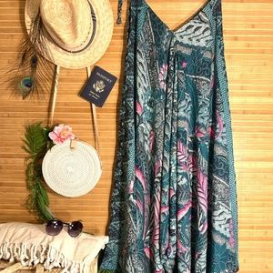 Bali Prema Gypsy Jumpsuit in Turks and Caicos Dark Teal Pink Leaf - Free Size